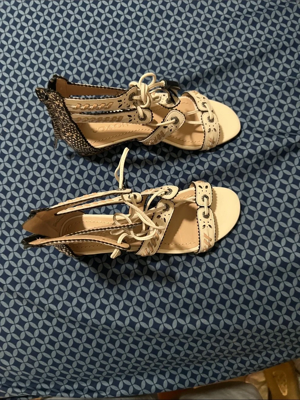 Coach Two-Tone Espadrille Wedge Sandals in Beige and Black